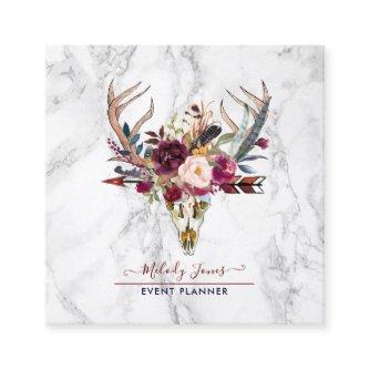 RUSTIC WATERCOLOR FLOWERS, SKULL+ARROW MARBLE SQUARE