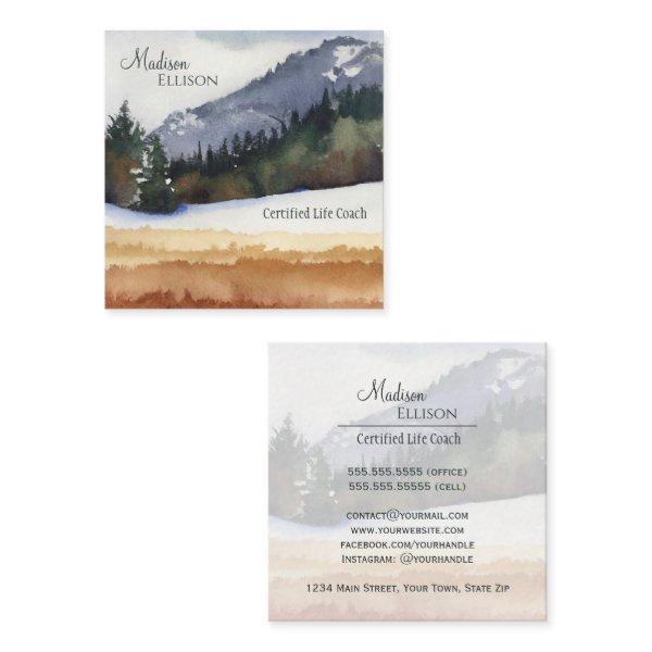 Rustic Watercolor Mountain Pine Forest Square
