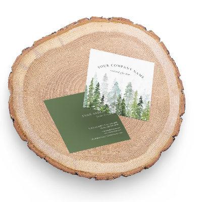 Rustic Watercolor Pine Forest Logo Square