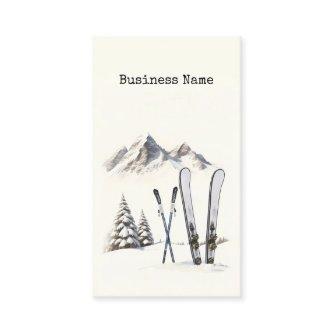 Rustic Watercolor Ski Snow Tree Mountain Winter