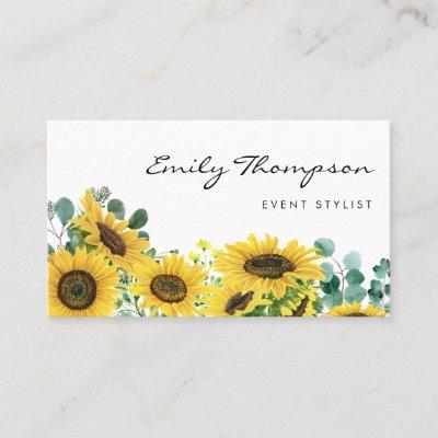 Rustic Watercolor Sunflowers and Eucalyptus Floral