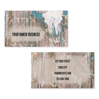 Rustic Western Bull Skull Teal Brown Texture