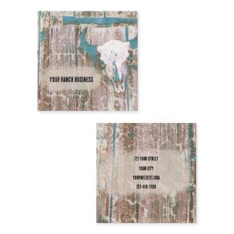 Rustic Western Bull Skull Teal Brown Texture Square