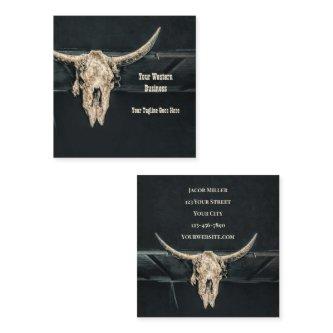 Rustic Western Country Beige Gray Bull Cow Skull Square