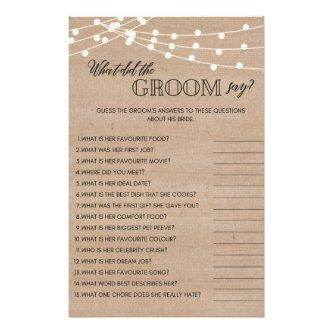 Rustic what did groom say bridal shower game flyer