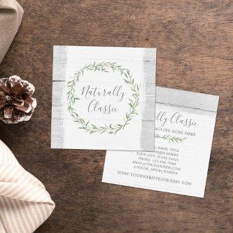 Rustic Wood & Botanical Leaf Branches Green Wreath Square