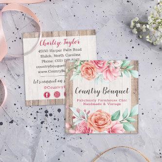 Rustic Wood Country Farmhouse Floral Social Media Square