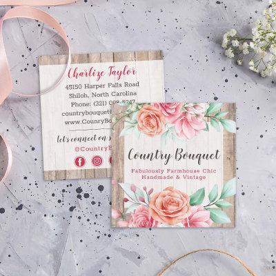 Rustic Wood Country Farmhouse Floral Social Media Square