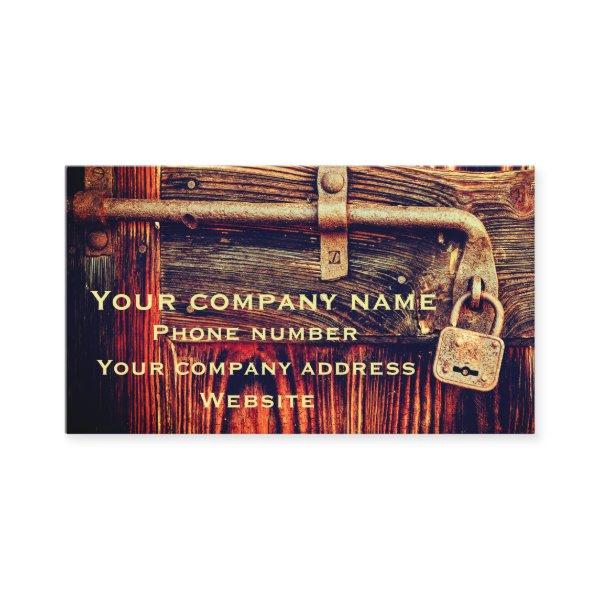 Rustic wood door with antique brass lock