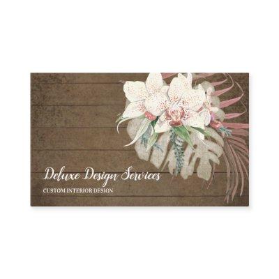 Rustic Wood Floral Orchid Elegant Foliage Greenery