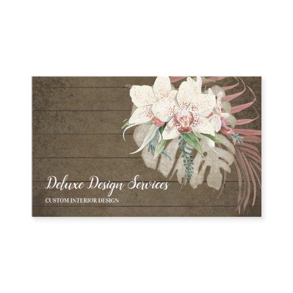 Rustic Wood Floral Orchid Elegant Foliage Greenery