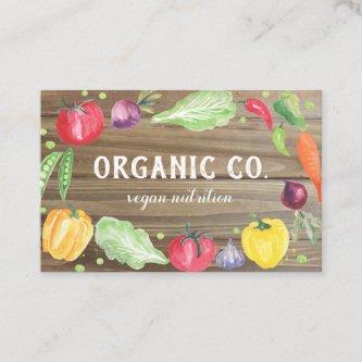 Rustic Wood Fresh Watercolor Organic  Vegetables