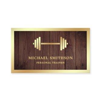 Rustic Wood Gold Dumbbell Fitness Personal Trainer