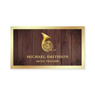 Rustic Wood Gold Foil French Horn Music Teacher