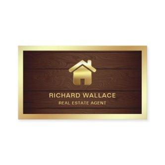 Rustic Wood Gold Foil Home Logo Real Estate Agent