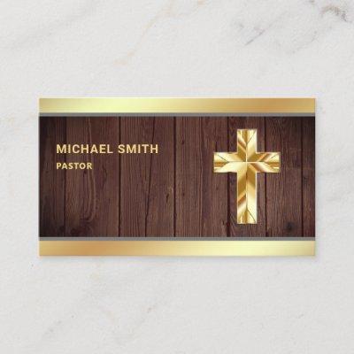 Rustic Wood Gold Foil Jesus Christ Cross Pastor