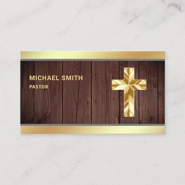 Rustic Wood Gold Foil Jesus Christ Cross Pastor