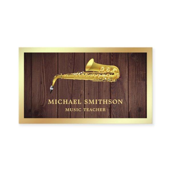 Rustic Wood Gold Foil Saxophone Music Teacher