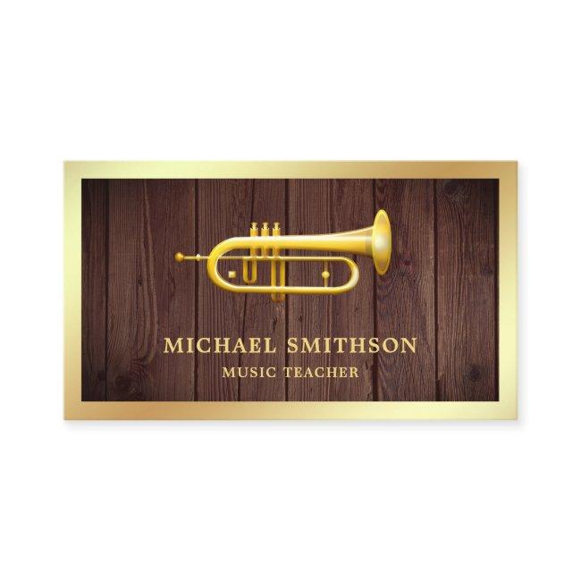 Rustic Wood Gold Foil Trumpet Music Teacher