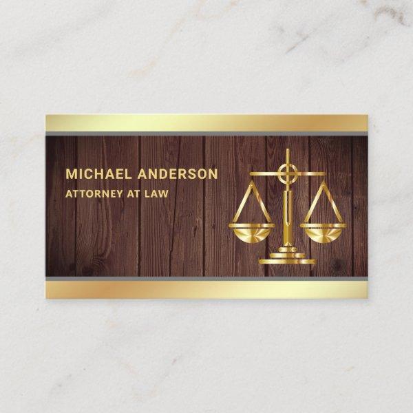 Rustic Wood Gold Justice Scale Lawyer Attorney
