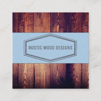 Rustic Wood Grain Blue Gray Monogram Square