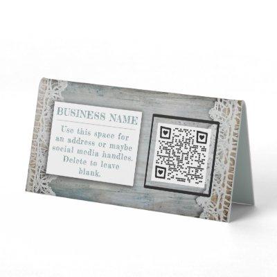Rustic Wood Lace QR code Custom Logo Contact Info Table Tent Sign