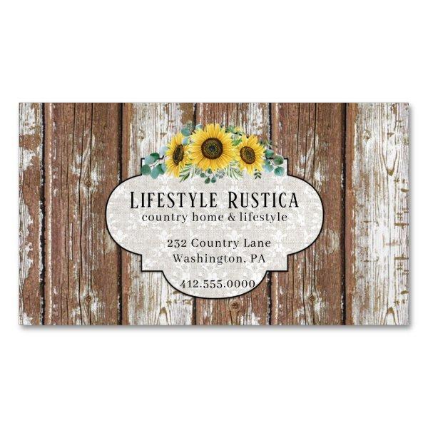 Rustic Wood Lace Shabby Grunge Sunflower Magnet