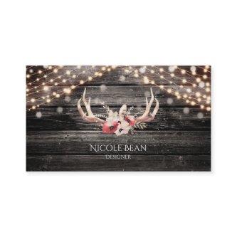 Rustic Wood & Lights Floral Antlers Boho Chic Glam