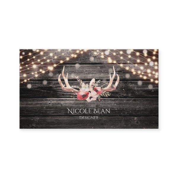 Rustic Wood & Lights Floral Antlers Boho Chic Glam