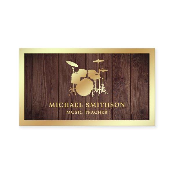 Rustic Wood Music Teacher Gold Drum Kit Drummer