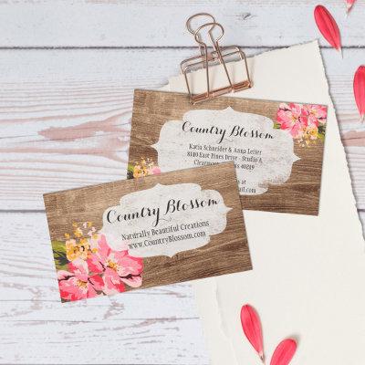Rustic Wood & Painted Pink Hibiscus Flower Country