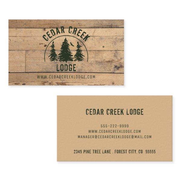Rustic Wood Plank Green Forest Trees
