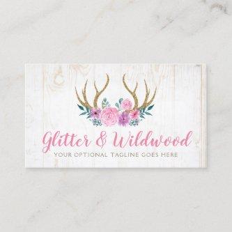 Rustic Wood & Watercolor Floral Antlers Boutique