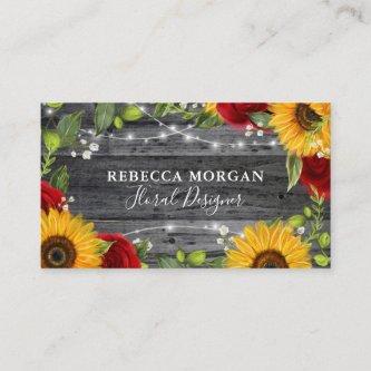 Rustic Wood Watercolor Floral Red Rose Sunflower