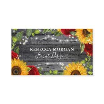 Rustic Wood Watercolor Floral Red Rose Sunflower