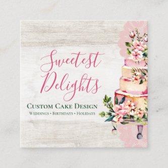 Rustic Wood Watercolor Floral Wedding Cake Bakery Square