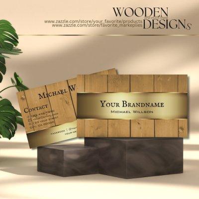 Rustic Wooden Boards Wood Grain with Gold Border
