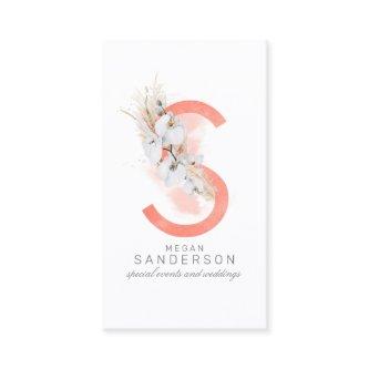 S Letter Monogram White Orchids and Pampas Grass