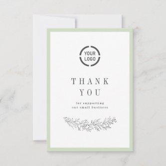 Sage elegant botanical with logo small business thank you card