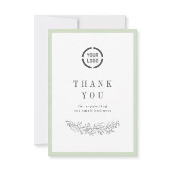 Sage elegant botanical with logo small business thank you card