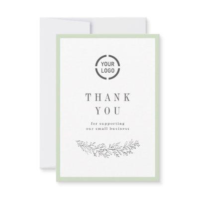 Sage elegant botanical with logo small business thank you card