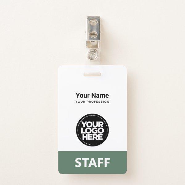 Sage Green Employee Name Business Logo Staff Tag Badge