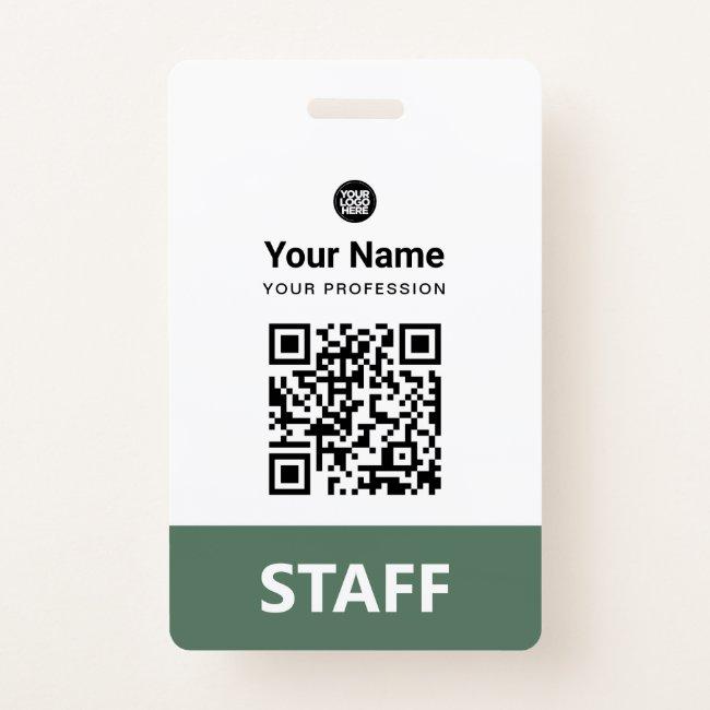 Sage Green Employee Qr Code, Bar Code, Logo, Name Badge