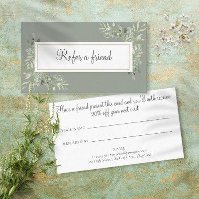 Sage Green Gold Greenery Business Referral Card