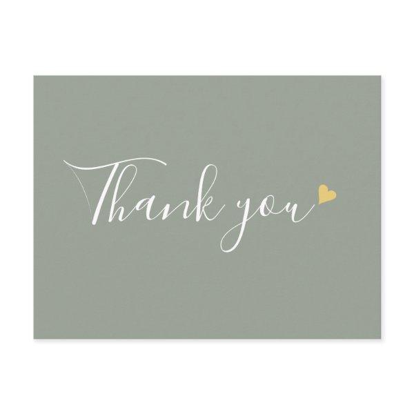 Sage Green Gold Heart Script Business Thank You Postcard