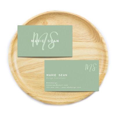 Sage Green Minimalist Simple Two Monogram