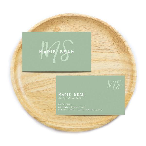 Sage Green Minimalist Simple Two Monogram