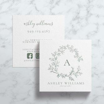 Sage Green Monogram Floral Crest Professional Square