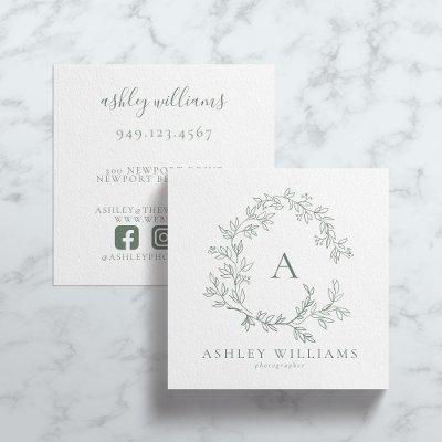 Sage Green Monogram Floral Crest Professional Square