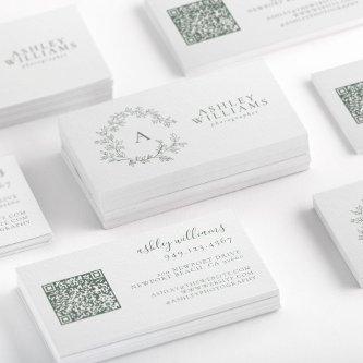 Sage Green Monogram Floral Crest QR Code